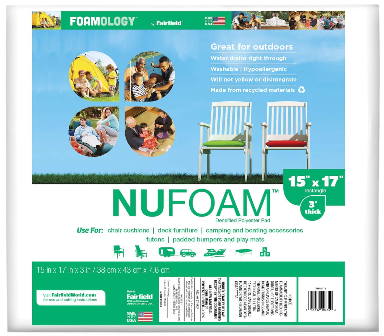 Foamology® NuFoam™ Polyester Pad, 15" x 17" x 3"